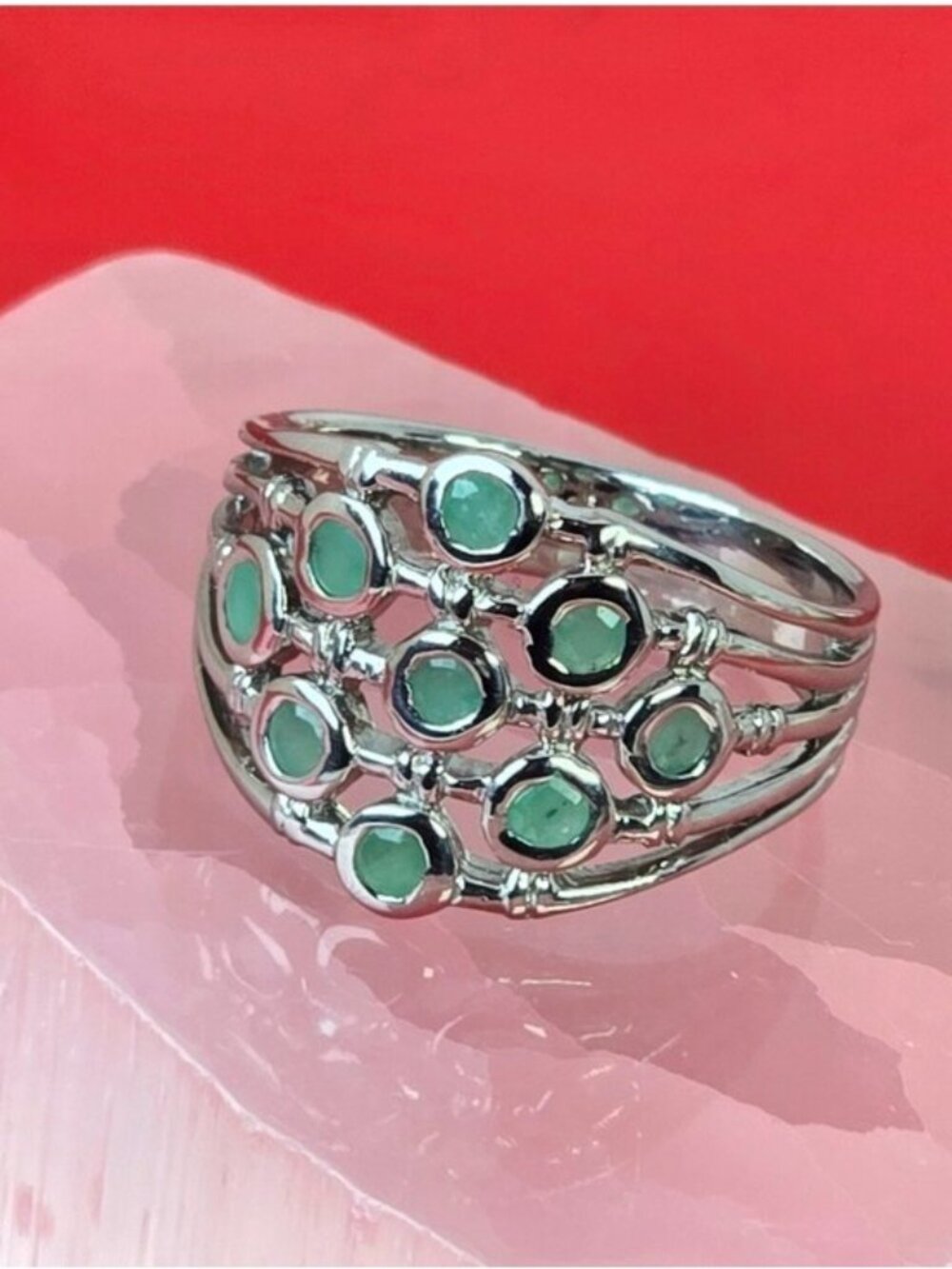 925 Sterling Silver Ring Sz 8.5 with Natural Emerald Gemstone